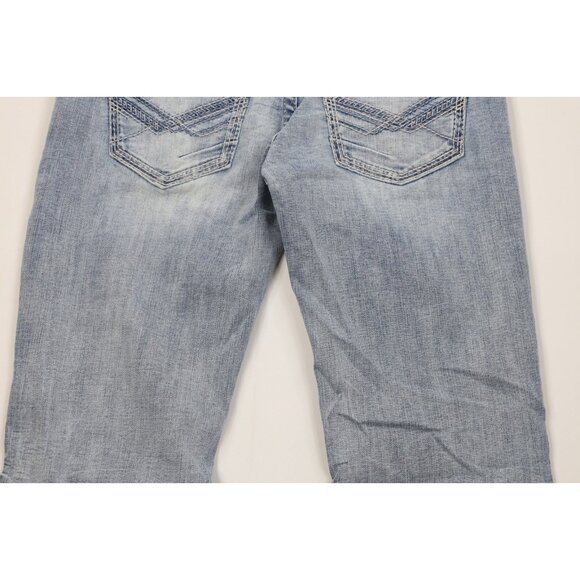 Buckle BKE Mens 28x34 Thick Stitch Stretch Jake Bootcut Denim Jeans Light Wash - Picture 11 of 13